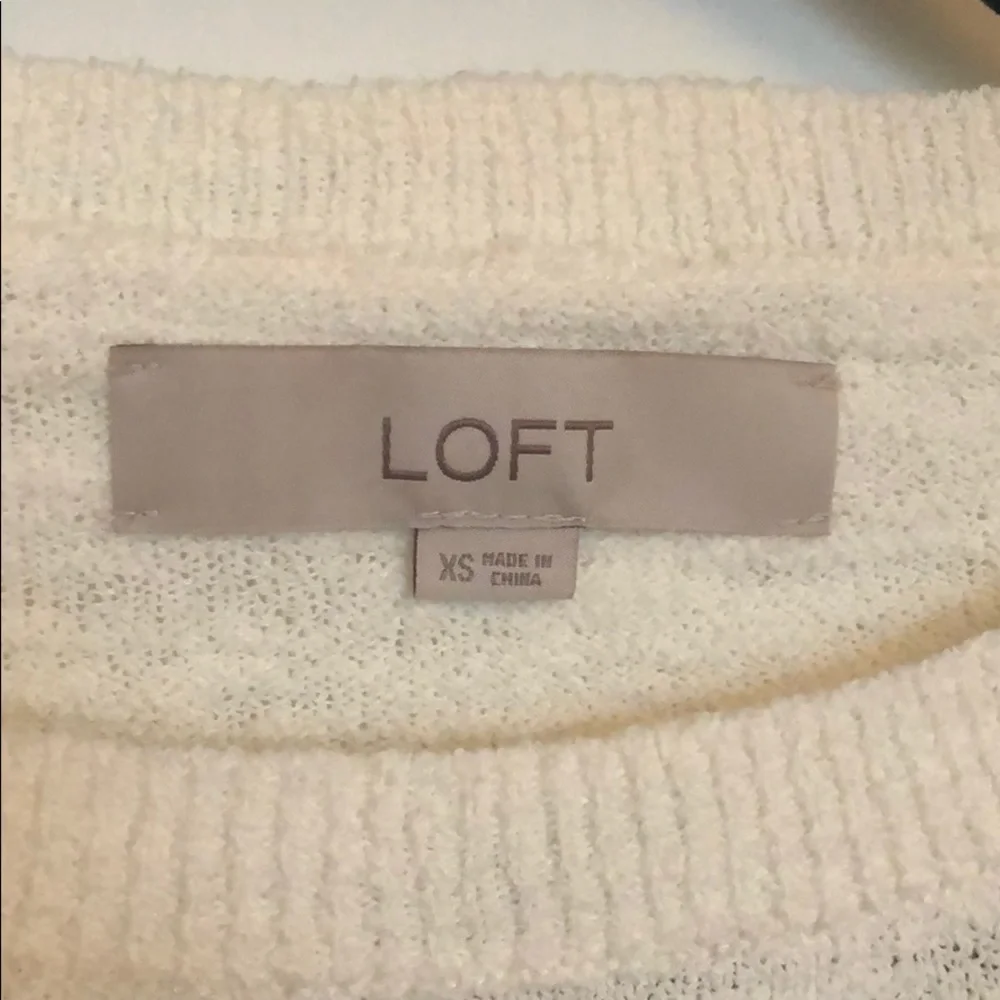LOFT Cream and Black Striped Crewneck Sweater